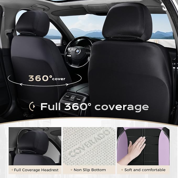Coverado Car Seat Covers Full Set Leather Full Coverage Waterproof Seat Cover Car Seat Protector Cushion Universal Fit for Most Cars SUV Trucks, Purple&Black