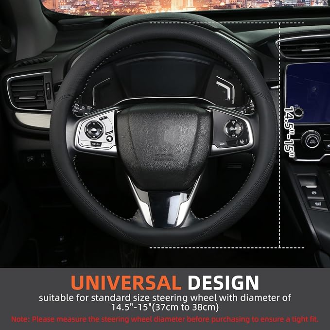 Leather Steering Wheel Cover Custom-Fit for Toyota, Comfort Grip Design Breathable and Non-Slip, Toyota Car Steering Wheel Protector for Women Men, Toyota Accessories,Black (A-Style, for Toyota)