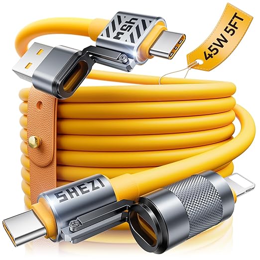 2025 Silicone 4-in-1 USB C Cable 45W Compatible with Lightning Cable Fast Charging & Data Transfer, Support to CarPlay & Android Auto, 5FT Multi Cord Combo Charger for iPhone/iPad