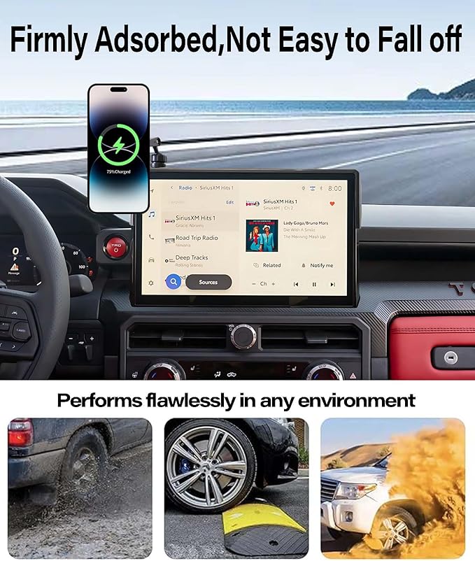 Car Phone Holder for Toyota Tacoma 2024 2025/4Runner 2025 Accessories Apply to 14 Inch Touchscreen 15W Fast Wireless Charger Screen Fixed Clip Cell Phone Mount with Dashboard Storage Tray