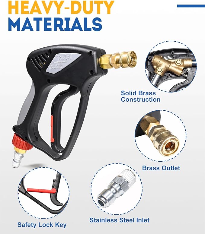 TOOLCY Pressure Washer Gun, Short Power Washer Gun, Commercial 5000 PSI / 10.5 GPM, Sturdy Design for Gas Power Washer, with 3/8" Swivel Plug & M22-14mm Male Fitting