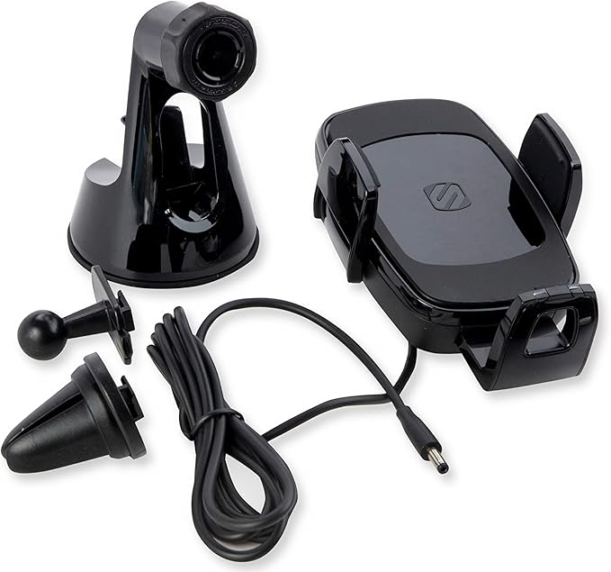 Scosche UQ3WDV-SP Windshield/Dashboard/Vent Qi-Certified 15W Wireless Charging Universal Cell Phone Car Mount, Adjustable Hands-Free Cell Phone Holder with Stick Grip, Black