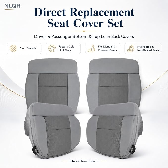 NLQR Gray Front Driver & Passenger Side Bottom & Top Lean Back Replacement Cloth Seat Covers Compatible with Ford F150 XLT F150 STX F150 FX4 2004 2005 2006 2007 2008