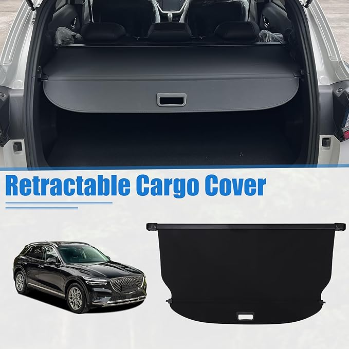 uxcell Retractable Cargo Cover for Genesis GV70 2022-2023 Waterproof Non Slip SUV Rear Trunk Shielding Shade Black
