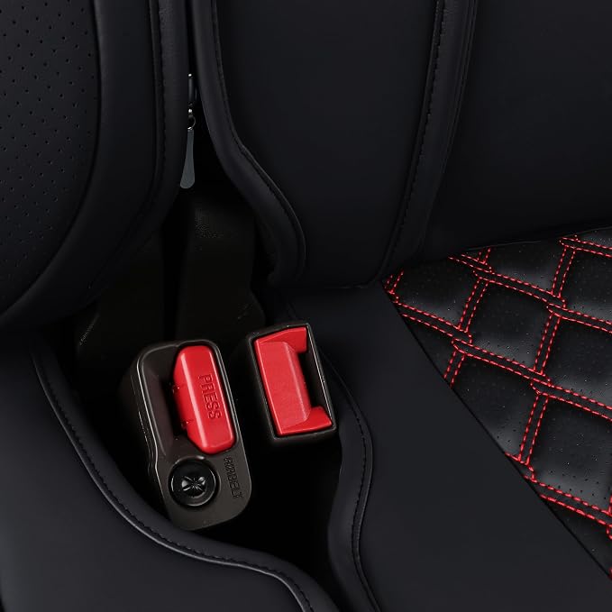 Huidasource Rear Bench Leather Seat Covers Fit for Chevy Silverado GMC Sierra 1500 2007-2013 & 2019-2025, 2500HD 3500HD 2020-2025 Crew Double Extended Cab WT LS LT Custom(Back Row/Black&Red)