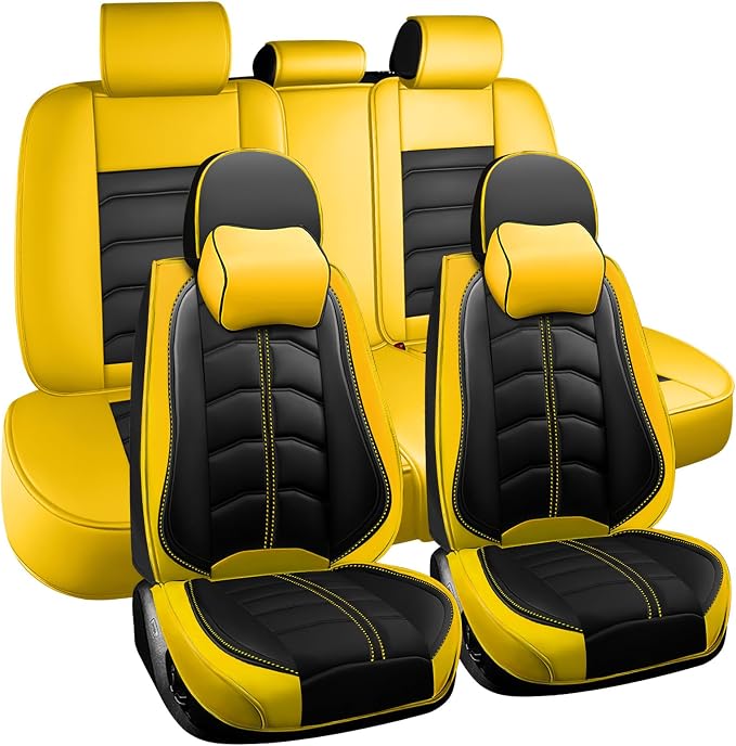 Car Seat Cover for Toyota Highlander 2001-2026, Durable Wear Resistant Waterproof Seat Cover, Breathable No Odor Premium Leather Vehicle Interior Accessories.(Luxury 5 Seats,Black Yellow)