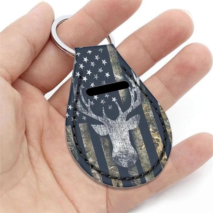 Suobstales American Flag Deer Car Seat Covers Front Back Split Bench Protector for SUV Truck Van Camo Elk Steering Wheel Covers 15 Inch,Seat Belt Covers,Coasters,Keychain Auto Decor for Women Men