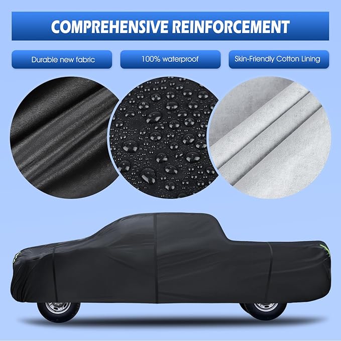 Truck Cover Waterproof All Weather, 6 Layers Pickup Cover with Zipper & Cotton Fit for Toyota Tacoma, Dodge Dakota, Nissan Titan See Size Chart (T2 Fit Truck Length Up to 230 inch)
