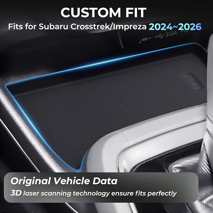 Wireless Charging Protective Mat for Subaru Crosstrek/Impreza 2026 2025 2024, Center Console Interior Accessories Silicone Anti-Slip Wireless Charger Cover Pad for 2024-2026 Crosstrek/Impreza