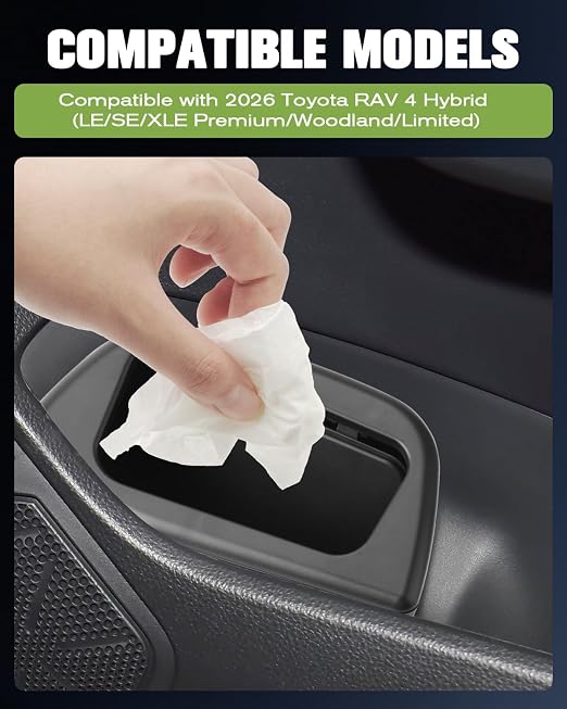 RAV 4 2025 Trash Can for Door 2025 Toyota RAV 4 Hybrid Accessories (LE/SE/XLE Premium/Woodland/XSE/Limited) Passenger Side Door | Car Door Trashcan w/Lid, ABS Plastic, Lightweight & Leak Proof | Black
