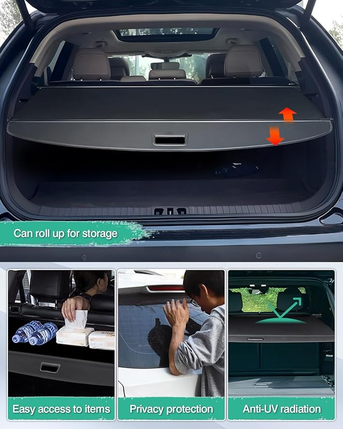 Powerty Retractable Cargo Cover for 2024-2026 Lincoln Nautilus-Canvas Texture Trunk Cover Privacy Screen Rear Security Shade for Nautilus Accessories