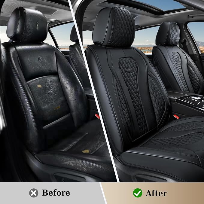 Coverado Back Seat Covers, Waterproof Car Protectors, Black Leather Seat Covers, 3-Piece Automotive Seat Covers for Back Seats Universal Fit for SUVs & Cars, All-Weather Protection