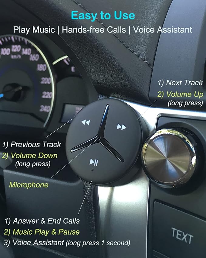 Aston Innovations SoundTek A1+ Bluetooth Car Kit with AAC for Music Streaming Handsfree Calls,Aux Bluetooth Adapter for Car/Home Stereo,Built-in Noise Isolator & MIC,Auto On/Off