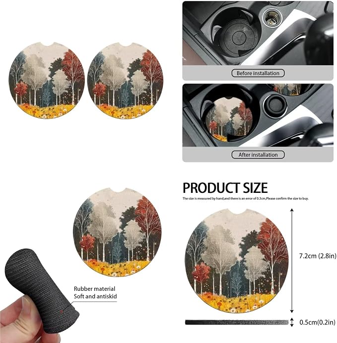 Retro Forest 13 PCS Car Seat Covers Full Set Vintage Hand Drawn Forest Car Front Back Seat Cover Daisy Flower Steering Wheel Cover Belt Shoulder Fit Auto SUV Trucks
