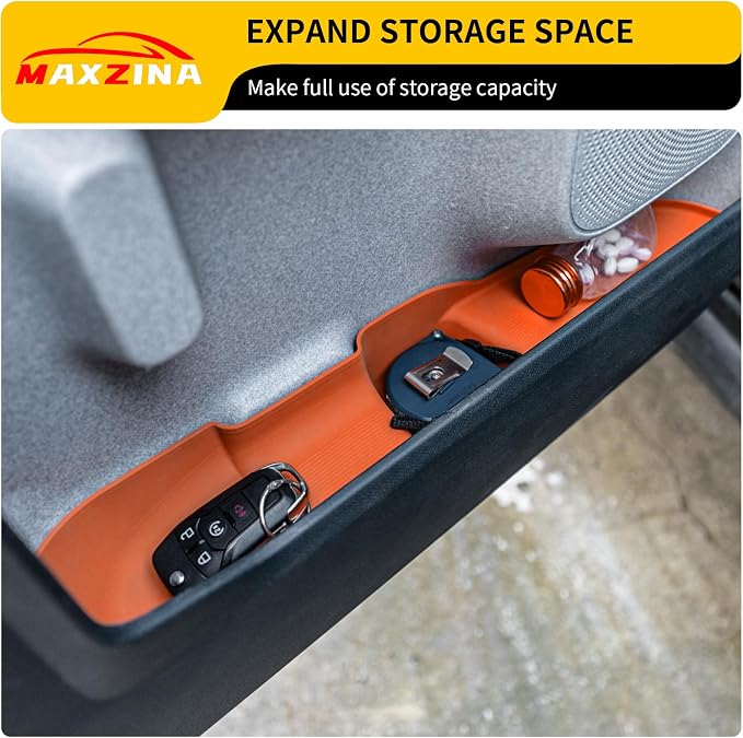 Door Side Storage Tray Bundle with 2022-2025 Maverick Front Center Console Gear Shifter Storage Organizer Tray Silicone Front Armrest Storage 2024 Maverick Accessories (Orange)