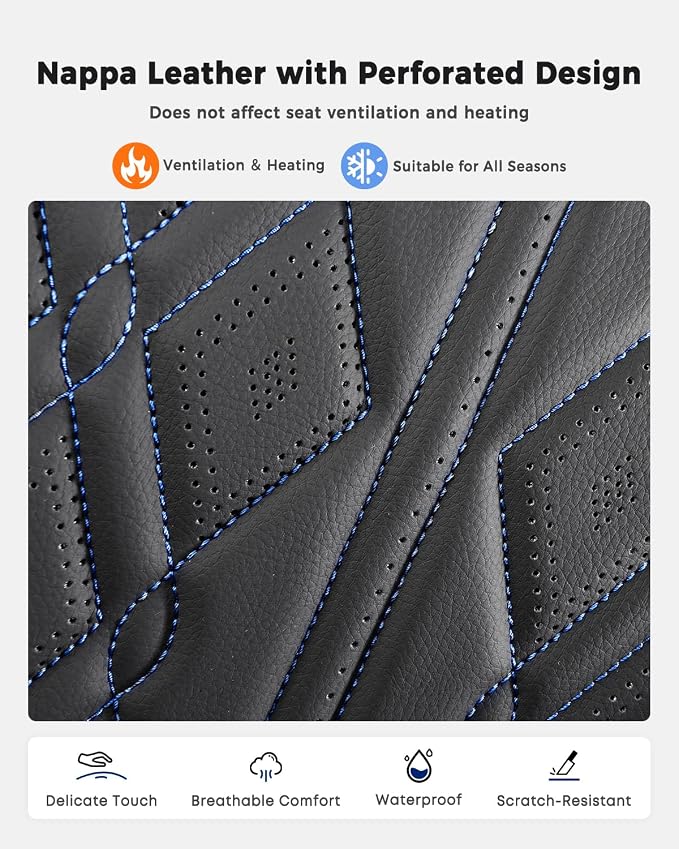 Huidasource Car Seat Covers Full Set, Leather Seat Cover Universal Fit for Most Cars Sedans SUVs Trucks, Airbag Compatible, Cup Holder Access, Easy Install, Wipes Clean, Wear-Resistant, Black&Blue
