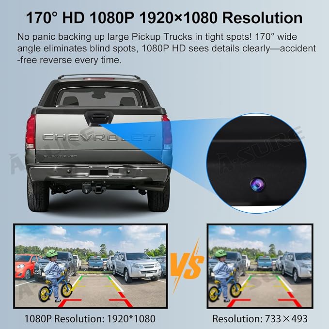 ASURE Backup Camera Tailgate Handle for Chevrolet Avalanche 2001-2006 | 1080P HD, 170° Wide View, Starlight Night Vision, IP68 Waterproof, RCA/CVBS, No-Drill Fit, Parking, Reversing & Towing