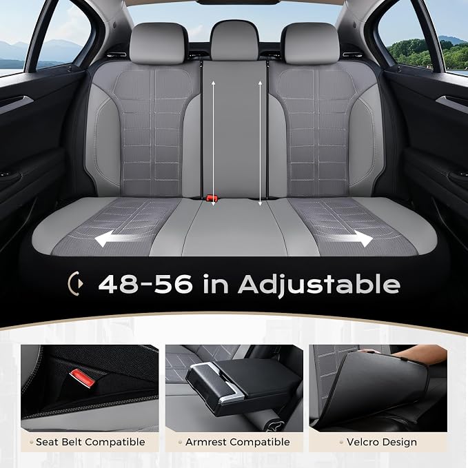 Coverado Air Mesh Seat Cover, Car Seat Cover Full Set, 3D Breathable Seat Protectors Sports Carbon Fiber Design Airbag Compatible Comfort Universal for Most Cars, Van,Trucks, SUV, Grey