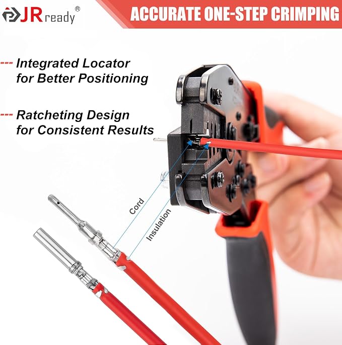 JRready ST2190 Deutsch Crimp Tool Kit, Open Barrel Crimper for Size 16 & 20 Stamped Contacts, 14-20 AWG, Work with DT DTM Series Connectors, with Pin Removal Tools for Terminal Repair & Installation