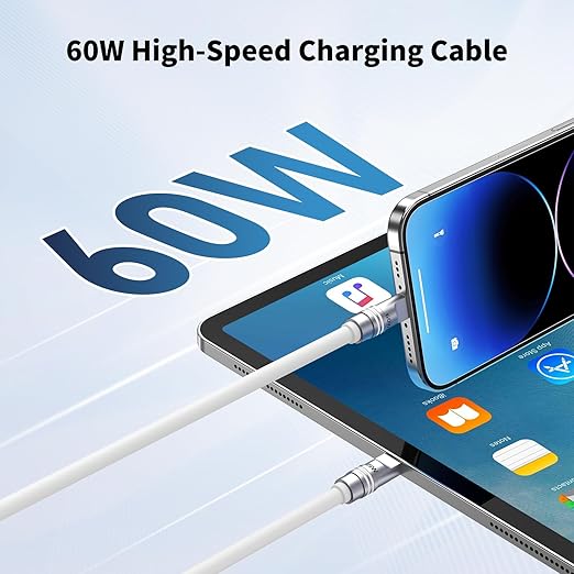 Hichain 65W USB C Charger 60W USB C Cable, 3-Port Wall Charger Block 3-in-1 Retractable Plug Fast Charging fot iPhone 17/16/15, 4 FT White Black