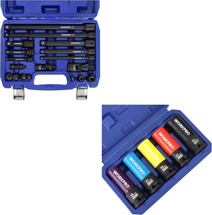 WORKPRO 18-Piece Impact Socket Extension Set,1/2" Drive Lug Nut Socket Set,Includes Socket Adapters, Ratchet Extension Set,Non-Marring Lug Nut Wheel Socket Set