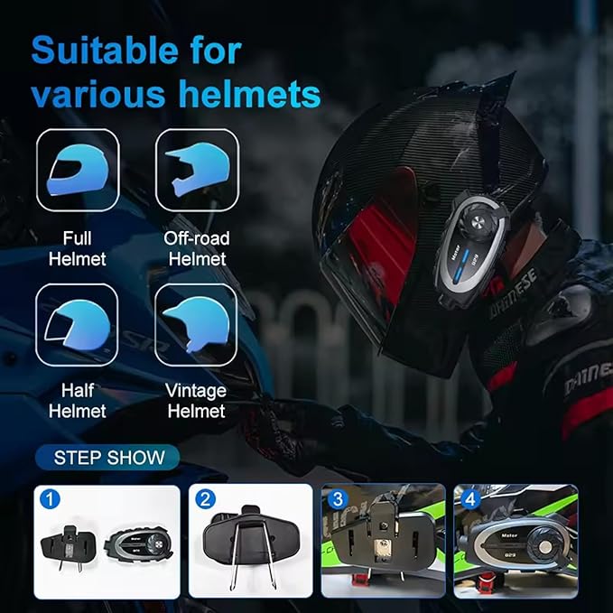 2 Way Intercom Helmet Headset with Camera - IP67 Wireless Motorcycle Voice Talk Headset 1080P Helmet Dash Cam Communication Walkie-Talkie, 1600FT Intercom, 1500mAh Battery, Music Sharing