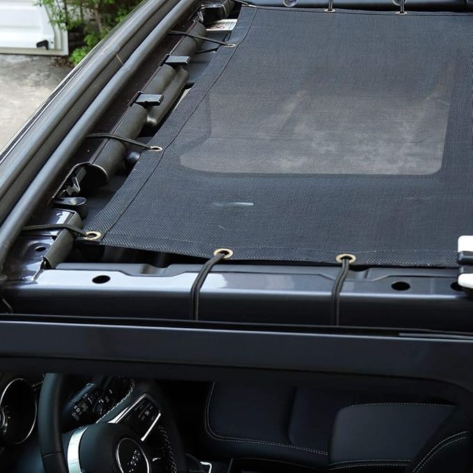 Voodonala for Jeep JL Sunshade Mesh Sun Shade Bikini Top Roof Sunblock Mesh Heat Shield Mesh for 2018-2026+Jeep Wrangler JL JLU 2/4 Door & Gladiator JT, Block Heat Block UV Rays Plain Black