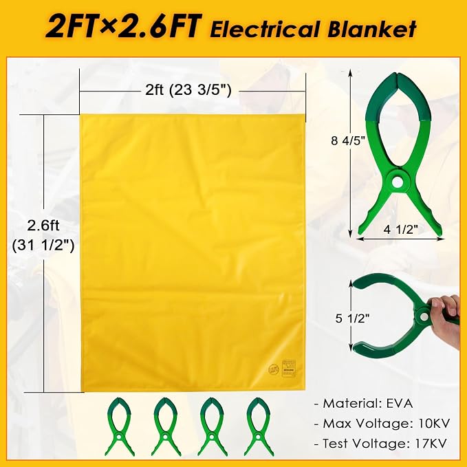 Voltage Insulating Blanket 10KV, High/Low Voltage Electrical Safety Blanket with 4 Pcs Insulation Clamp, for Around Substations Lineman, Yellow (2ft×2.6ft (23 3/5" × 31 1/2"))