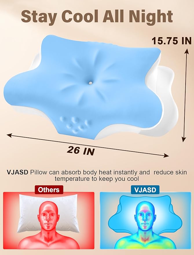 Cervical Neck Pillow for Pain Relief – Ergonomic Memory Foam Pillow for Side Sleeper Contour Orthopedic Bed Pillow for Neck Support with Cooling Cover – Ideal Christmas Birthday Gift for Women -Blue