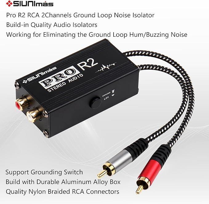 Pro R2 Portable RCA Passive Ground Loop Noise Isolation Box Audio Noise Filter for Home/Car/Official Audio Playing Systems(SIM-RCA-Pro R2)