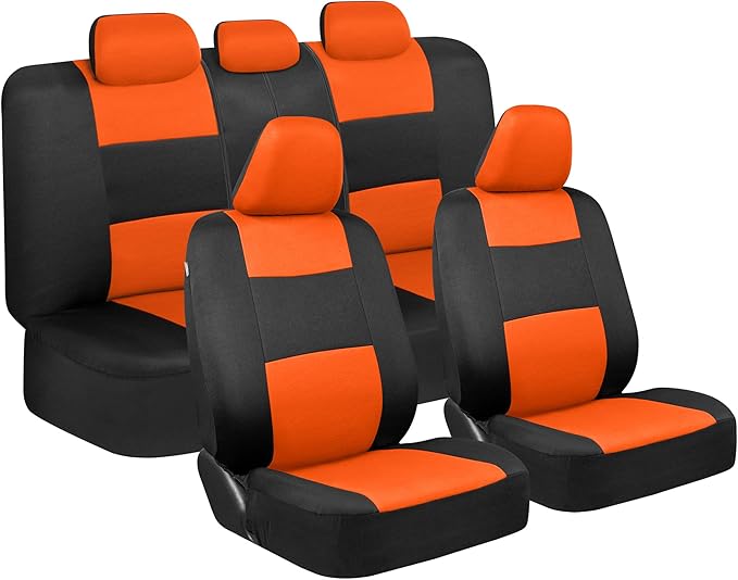 BDK PolyPro Car Seat Covers Full Set in Orange on Black, Front and Rear Split Bench Seat Covers for Cars, Easy to Install Car Seats Cover Set and Accessories for Auto Trucks Van SUV - Orange