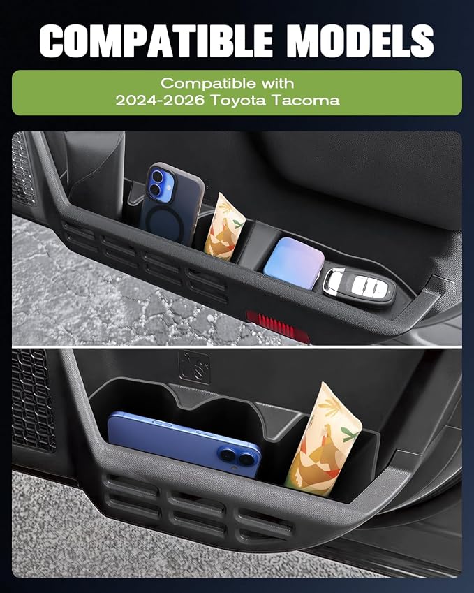 6Pack Compatible with 2024 2025 2026 Toyota Tacoma Center Console Door Side Storage Trays for Toyota Tacoma 2026 Accessories Door Handle Pockets for 2026 Toyota Tacoma Door Trays Handle Inserts