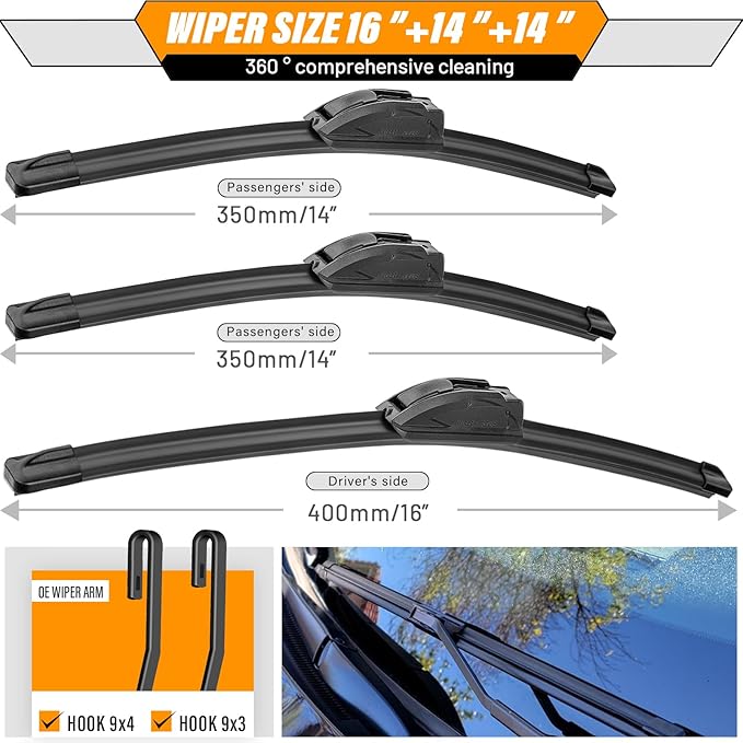AUTOBOO 16"+14"+14" Windshield Wiper Blade for Toyota FJ Cruiser 2014-2007 -Original Equipment Replacement (Pack of 3)
