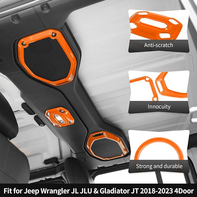 21PCS Orange Interior Trim Kits Fit for 2018-2023 Jeep Wrangler JL JLU & Gladiator JT 4Door Interior Decor Accessories Dashboard AC Headlight Switch Roof Speaker Inner Door Bowl Steering Button Frame