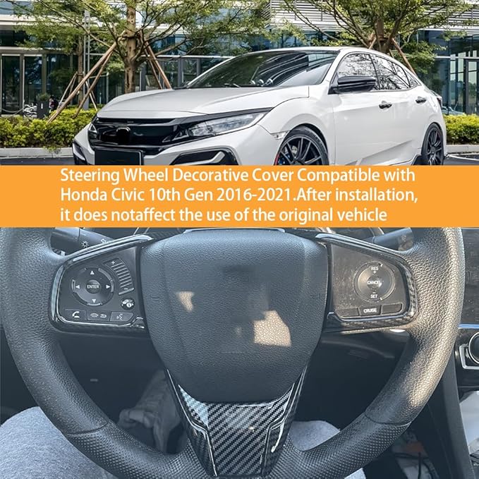 Steering Wheel Trim Decoration Sticker Compatible with Honda Civic Accessories 10th Gen 2016 2017 2018 2019 2020 2021 ABS Carbon Fiber Style (4 PCS)