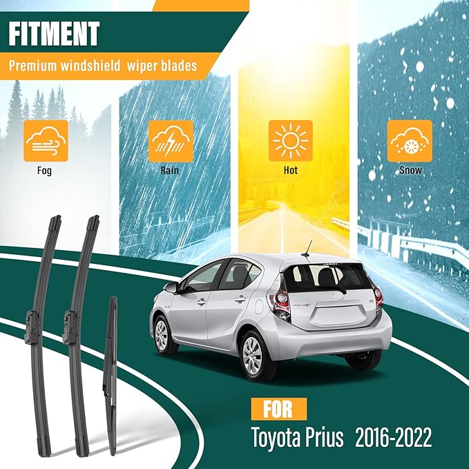 Windshield Wiper Blades Replacement for Toyota Prius 2016 2017 2018 2019 2020 2021 2022 Original Factory Quality Front Rear Wiper Blade Set - 28" 16" 16" (Set of 3)
