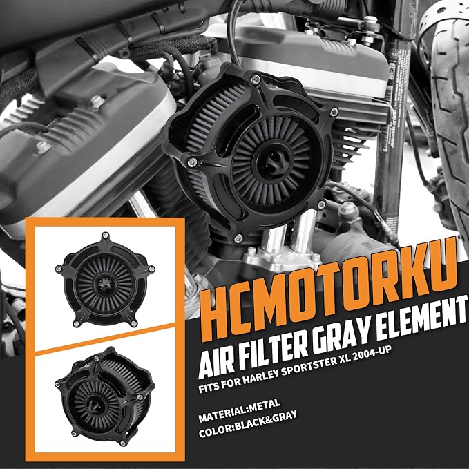 Air Cleaner Filter Aluminum Fit for Harley Touring Road King Street Glide Softail Sportster Dyna (Black Housing Grey Element, A For Sportster XL 04-22)