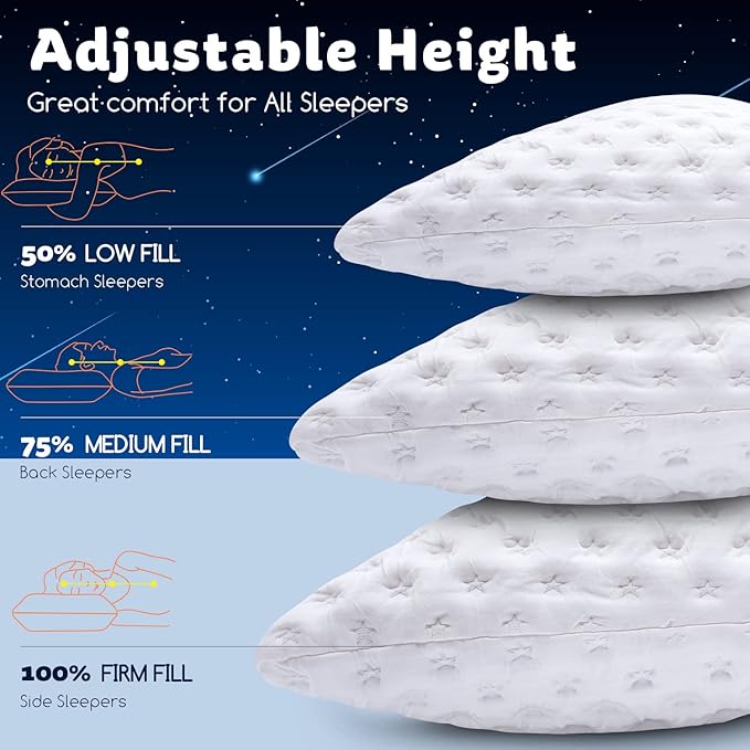 KUCEY Cooling Side Sleeper Pillow for Neck and Shoulder Pain, Luxury Shredded Memory Foam Curved Bed Pillows for Sleeping Set of 2- Adjustable King Size- Washable Cover Crescent White