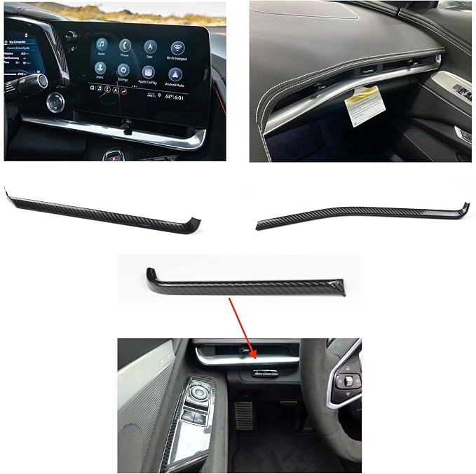 Compatible with Corvette C8 Carbon Fiber Interior Trim Kit Covers Accessories (Real Carbon Fiber) (3 Piece Kit) fits 2020 2021 2022 2023 2024 2025