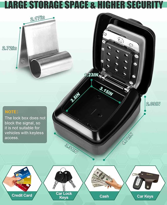 Tevlaphee Car Lock Box - Punch Button Combination, Portable, Waterproof Security Box for Keys, Credit Cards and Cash
