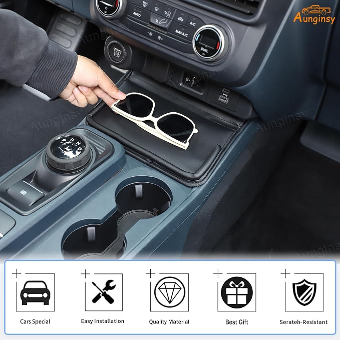 Aunginsy Center Console Shifter Storage Tray Cover Lid Compatible with Ford Maverick 2022 2023 2024 2025 2026, Car Gear Shift Organizer Tray Box Groove Insert Slot Cover PU Leather Accessories