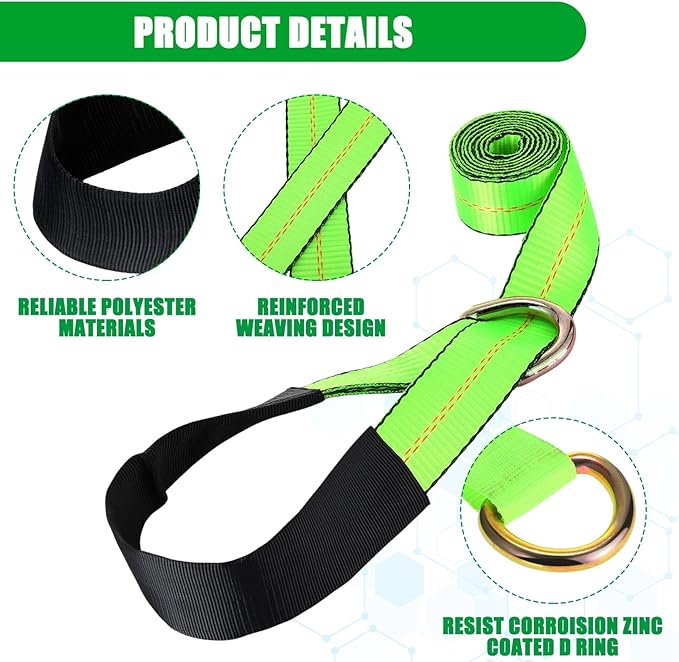 12 Pack Lasso Tow Truck Straps with D Ring 11, 000 Lbs Break Strength D Ring Auto Tie Down Wheel Lift Trailer Strap for Hauling Utv SUV Wrecker Rollback (2" X 8ft)