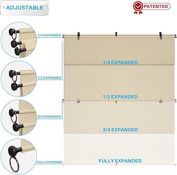 Patio Shades Roll Up Outdoor 5'Wx6'H Foldable Roller Shade Patio Blinds Exterior Block Sun Screen for Outside Porch Deck Balcony Pergola Carport, Beige