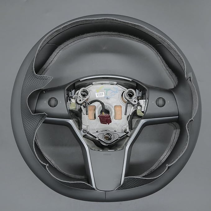 MEWANT Black Smooth Perforated Faux Leather Steering Wheel Cover for Tesla Model Y 2020-2023 Model 3 2017-2023