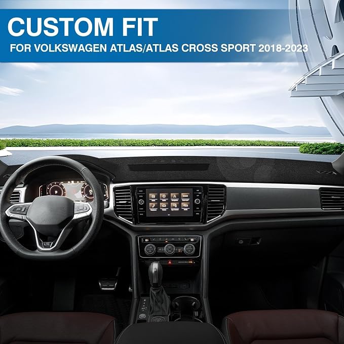 KUST Black Dash Cover for VW Atlas/Atlas Cross Sport 2018-2023 Dashboard Cover Polyester Non-Slip Center Console Dash Cover Interior Accessories for Atlas/Atlas Cross Sport Custom Fit Dash Mat