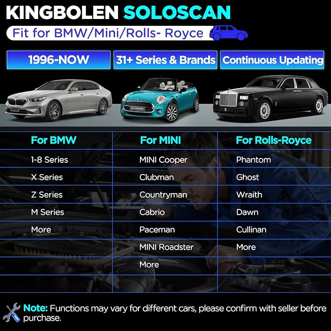 KINGBOLEN Soloscan for BMW/Mini/Rolls-Royce OBD2 Scanner Bluetooth, Bidirectional Test Diagnostic Scan Tool with All Resets, Full Systems Car Code Reader for Android & iOS, No Subscription Fees