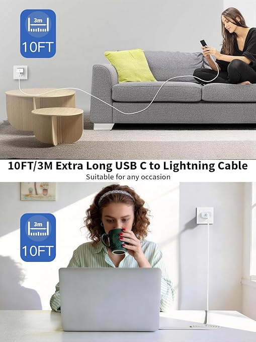 iPhone Fast Charger, 10FT 20W[Apple MFi Certified] USB Type C Fast Charging Block Power Delivery iPhone Lightning Charger with 10ft Lightning Cable for iPhone 14 13 Pro Max 12 11 Xs Max 8 Plus,AirPods