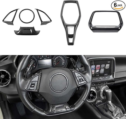 RAZPOY for Camaro Carbon Fiber Interior Trim Kit, 6PCS Gear Shift Panel Trim 8-Inch Large Navigation Screen Radio Cover Compatible with 2017-2023 Chevy Camaro Accessories (8" Large Screen)