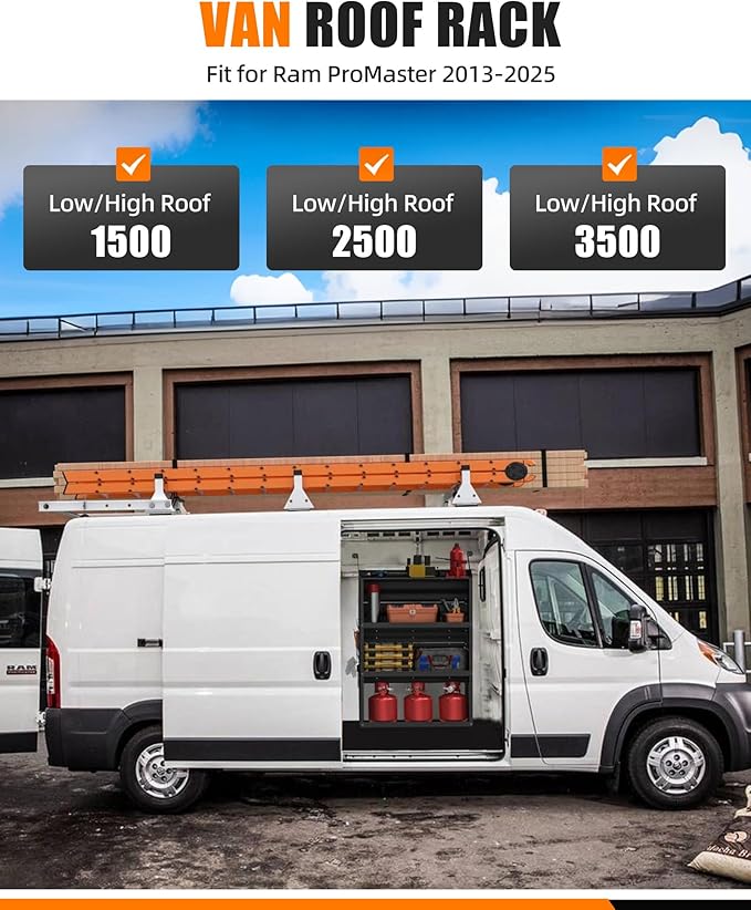 MELIPRON Van Roof Ladder Rack with Rear Roller Fits for 2013-2025 RAM ProMaster, Steel Cargo Van Rack with Anti-Rust Coating, Ideal for Transporting Ladders, Pipes