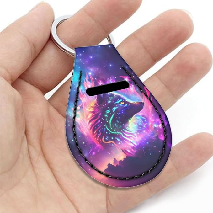 Howilath Galaxy Psychedelic Wolf Print Car Front Seat Cover Accessories 10pcs Center Console Cover and Flower Steering Wheel Covers for Women Men